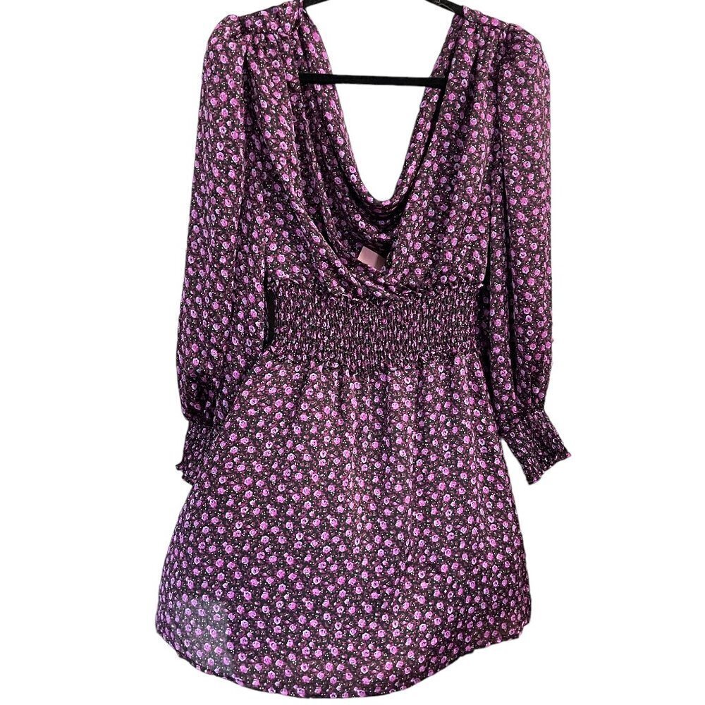 Leyden Women's Floral Mini Smocked Cocktail Dress in Purple Size S - Picture 4 of 10